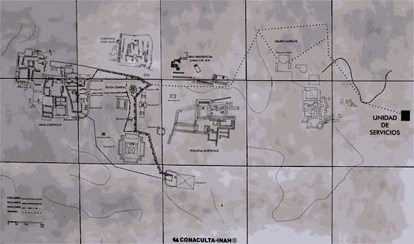 Map of the Mayan Temple Calakmul on the Yucatan Peninsula in Mexico.
