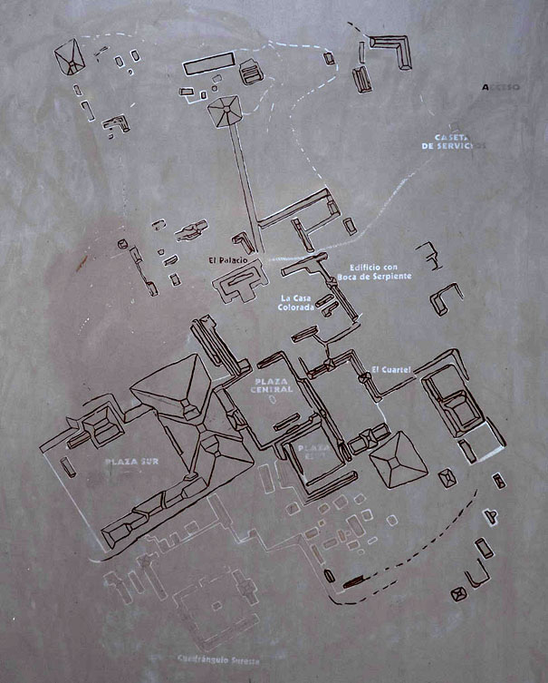 Map of the Mayan Temple Santa Rosa Xtampak on the Yucatan Peninsula in Mexico.