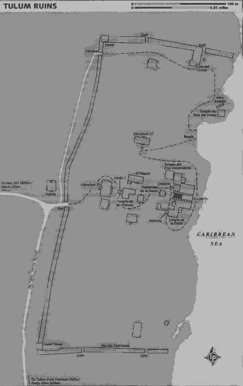 Map of the Mayan Temple Tulum on the Yucatan Peninsula in Mexico.