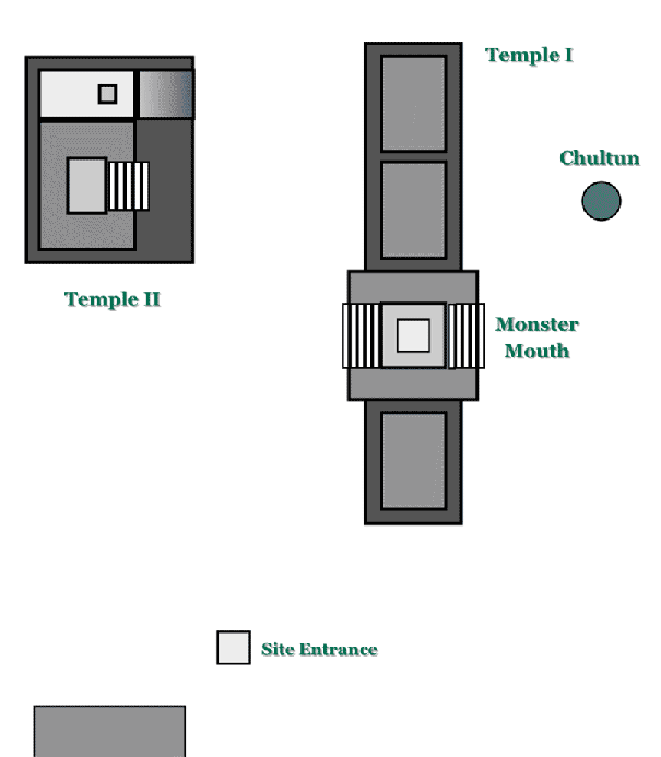 Map of the Mayan Temple El Tabasqueno on the Yucatan Peninsula in Mexico.