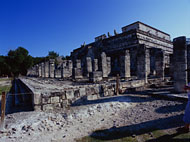 Comparison of Temple of the Warriors at Chichen Itza to the Burnt Palace at Tula.