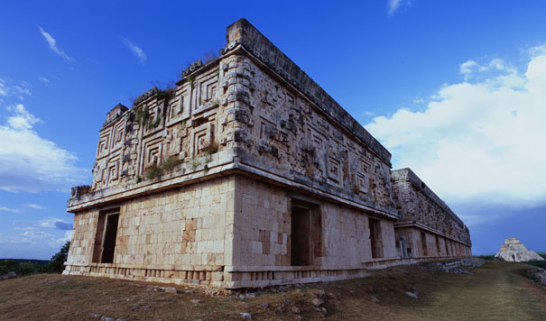 Governor's Palace Left Side at Uxmal Ruins - uxmal mayan ruins,uxmal mayan temple,mayan temple pictures,mayan ruins photos